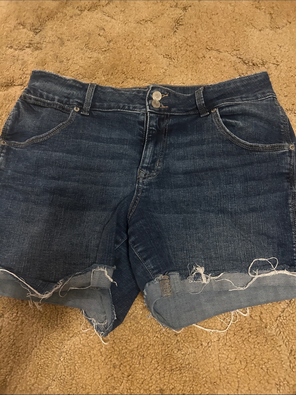 Maurices Dark Blue Distressed Denim Cutoff Shorts